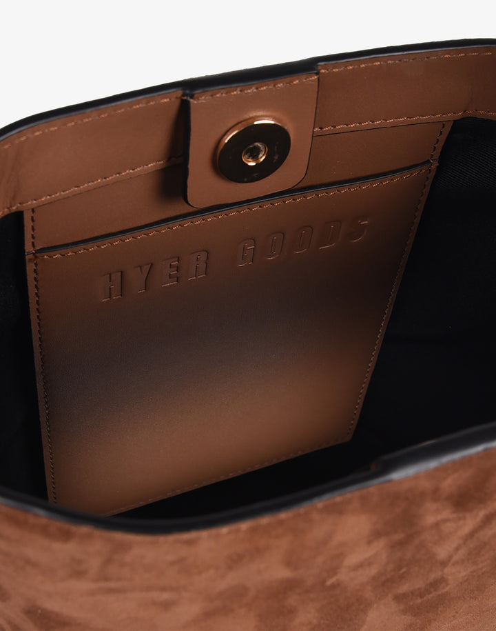hyer goods recycled leather mini bucket bag tan suede#color_tan-suede