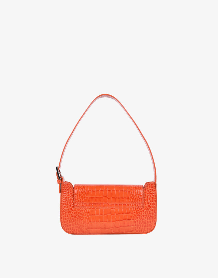 90s baguette shoulder bag with buckle orange croc embossed#color_orange-croco