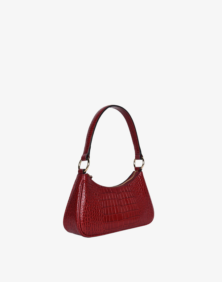 recycled genuine leather mini shoulder bag baguette bag red croc#color_red-croco