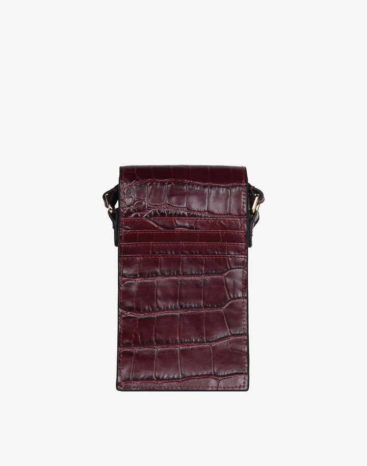 hyer goods recycled leather phone sling bag embossed burgundy croc#color_burgundy-croco