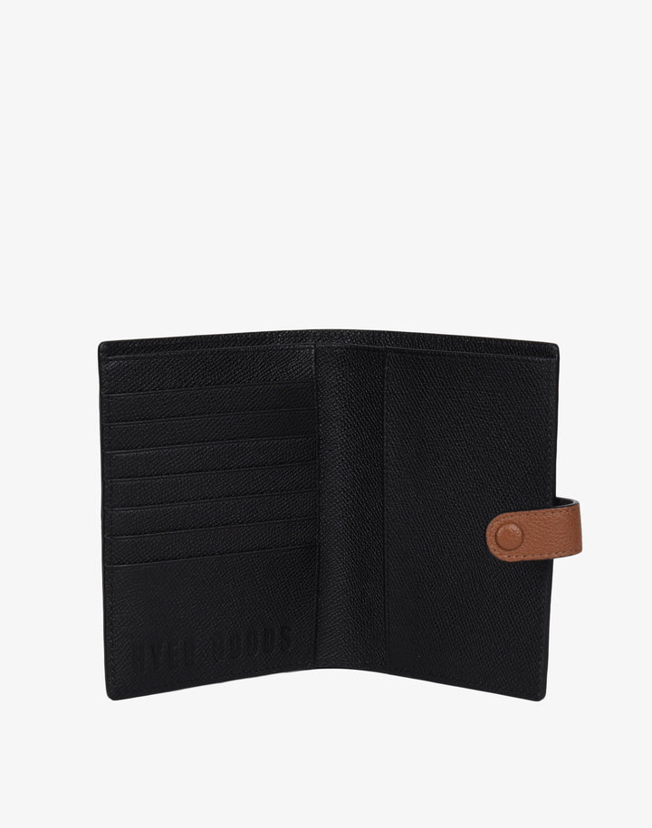 hyer goods recycled leather travel passport wallet black cognac check#color_cognac-check