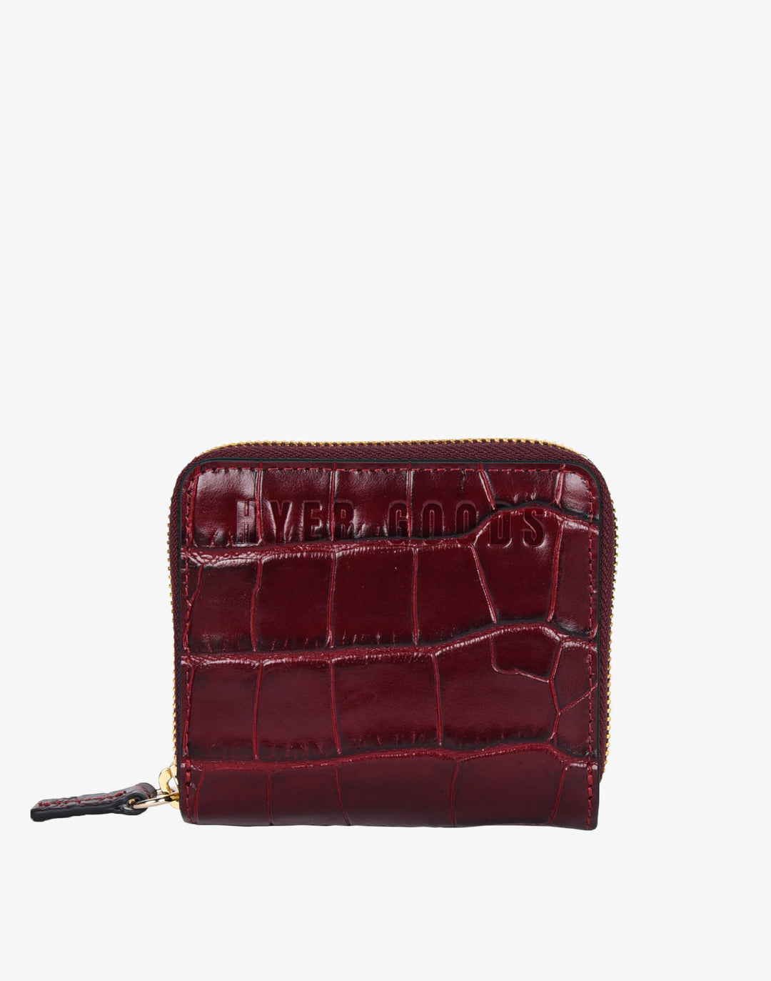 hyer goods recycled leather zip around wallet burgundy wine croco embossed#color_burgundy-croco