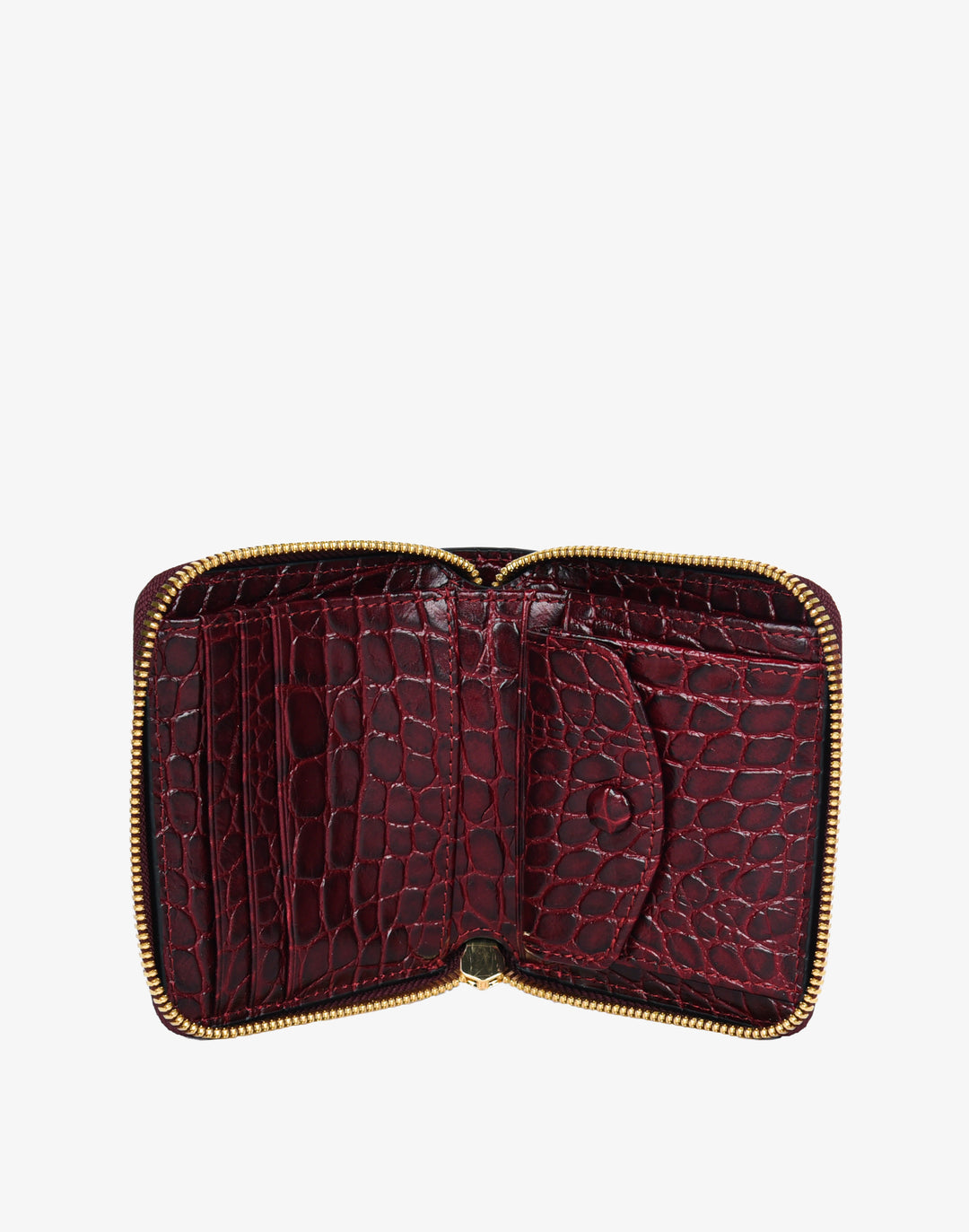 hyer goods recycled leather zip around wallet burgundy wine croco embossed#color_burgundy-croco